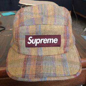 Supreme 5 Panel Burgundy Plaid Hat